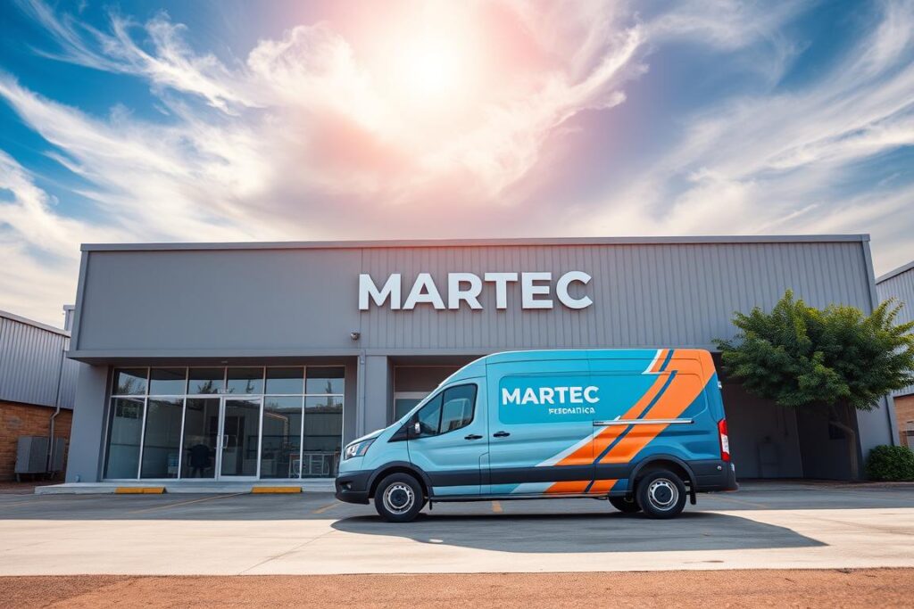 Desentupidora MARTEC - a modern, efficient plumbing service in Mauá, Brazil. An industrial-style building in soft grays and muted blues, with clean lines and minimalist signage. The facade features floor-to-ceiling windows, showcasing a professional, well-equipped workspace. In the foreground, a sleek company van, its bold logo and vivid colors standing out against the subdued palette. Overhead, a dramatic sky with wispy clouds and warm, golden sunlight, casting a welcoming glow over the entire scene. This image captures the essence of Desentupidora MARTEC's commitment to excellence, reliability, and customer satisfaction in the Mauá community. Desentupidora MARTEC - a modern, efficient plumbing service in Mauá, Brazil. An industrial-style building in soft grays and muted blues, with clean lines and minimalist signage. The facade features floor-to-ceiling windows, showcasing a professional, well-equipped workspace. In the foreground, a sleek company van, its bold logo and vivid colors standing out against the subdued palette. Overhead, a dramatic sky with wispy clouds and warm, golden sunlight, casting a welcoming glow over the entire scene. This image captures the essence of Desentupidora MARTEC's commitment to excellence, reliability, and customer satisfaction in the Mauá community.